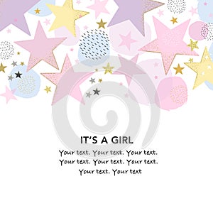 It`s a girl. Baby shower greeting card with stars and dots greeting card