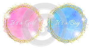 It\'s a Girl and Boy Pink and Blue Glossy Sparkle Round Background Frame