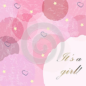 It`s a girl. Modern Card Design with announcement of baby girl arrival. Baby Girl Birth announcement