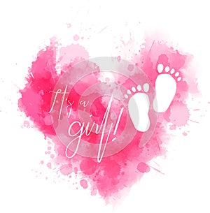 It`s a girl - pink heart with footprints