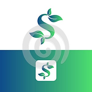 S Green Leaf Letter Design Logo. Eco Bio Leaf Letters Icon Illustration Vector Logo