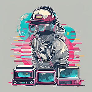 80's Hip Hop raised in havencore style, light gray on white, untrained aesthetic