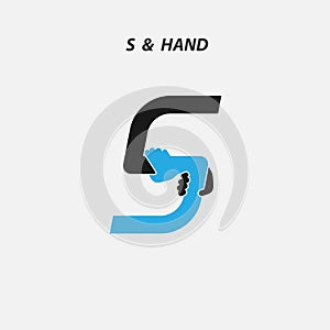 S - Letter abstract icon & hands logo design vector template.Italic style.Business offer,Partnership,Hope,Help,Support,Teamwork s