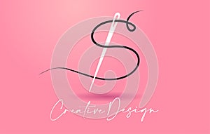 S Letter Logo with Needle and Thread Creative Design Concept Vector