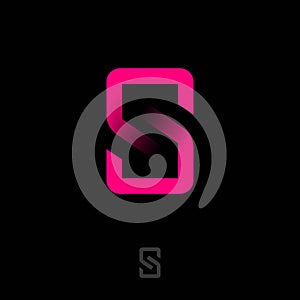 S letter. Pink S monogram. Letter S consist of two strips.