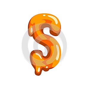 S letter of sweet fruit jelly, glossy, edible liquid font vector Illustration on a white background