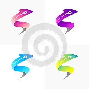 S logo and arrow design combination, set colorful style