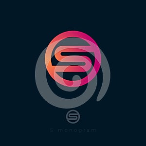 S logo. S monogram. Pink gradient logo on a circle.