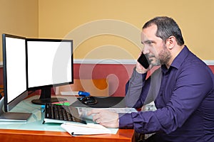 40s, man, smartphone, teleworking photo