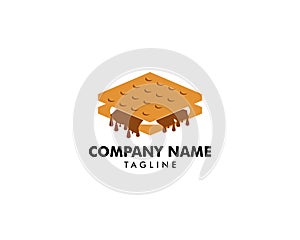 S`more graham cracker, chocolate, and marshmallow logo template design