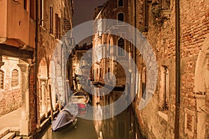 Beautiful scenery streets of Venice at night photo