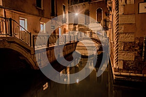 Beautiful scenery streets of Venice at night photo