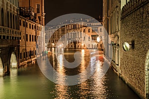 Beautiful scenery streets of Venice at night photo