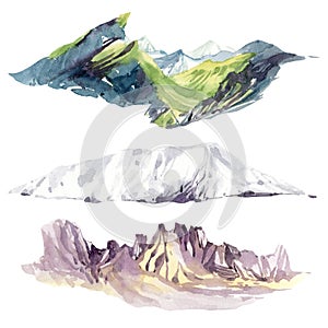 Watercolor mountains landscapes. Perfect for cards, posters, invitations.