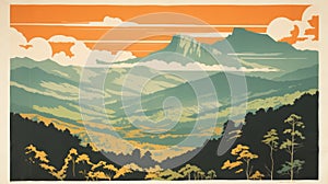 1970s Screen Printed Color Blocking Savanna Postcard For Great Smoky Mountains National Park photo