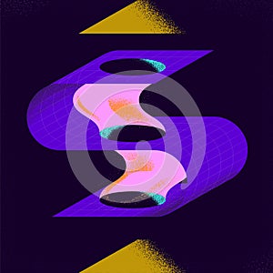 S-shape wormhole vector illustration in 80`s style