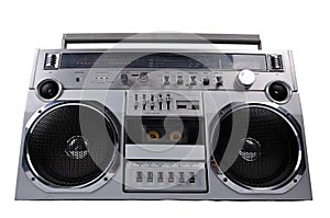 1980s Silver retro ghetto radio boom box isolated on white photo