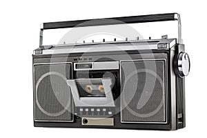 1980s Silver retro radio boom box isolated on white background