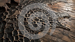 A s skin rug covers the cold hardwood floor its intricate patterns adding to the macabre atmosphere.