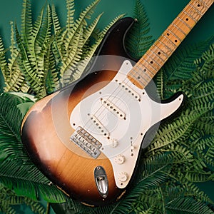 50s strat laid on forest leaves. photo