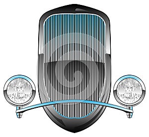 1930s Style Hot Rod Car Grill with Headlights and Chrome Trim Vector Illustration photo