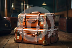 A 90s throwback Vintage style leather suitcases capture the essence of travel photo