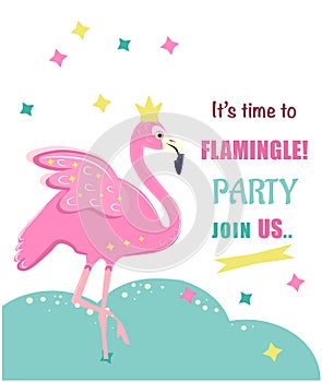 it\'s time flamingle ,birthday party with flamingo photo