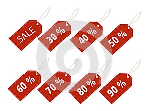 It`s time for seasonal discounts and sales. Set of red labels with discount percentage