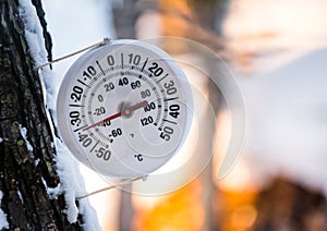 It's too cold outside. analogue thermometer outside displays temp at minus 36 degrees Celsius.