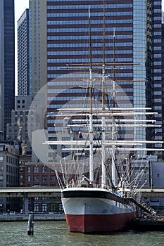 S/V Wavertree at the pier in New York`s South Street Museum