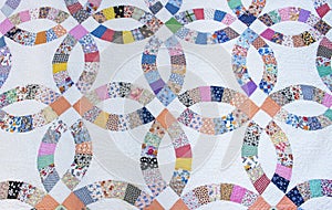 1930`s Wedding Ring Pattern Hand Made Quilt