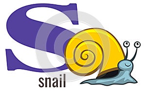 S word. Snail animal with english alphabet letter