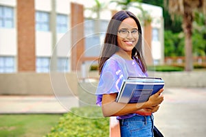 20s years student smiling outdoor in university campus photo