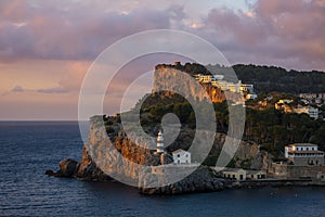 Sa Creu old lighthouse at sunset in Majorca photo