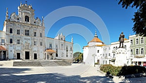 Sa da Bandeira Square in historic heart of the town, panoramic shot, Santarem, Portugal