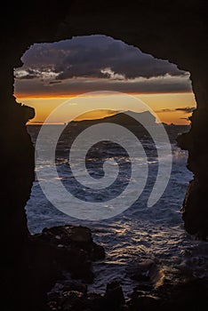 Sa Figuera cave view at sunset photo