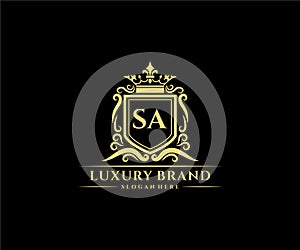 SA Initial Letter Gold calligraphic feminine floral hand drawn heraldic monogram antique vintage style luxury logo design Premium