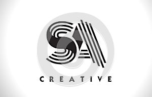 SA Logo Letter With Black Lines Design. Line Letter Vector Illus