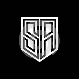 SA Logo monogram shield geometric black line inside white shield color design