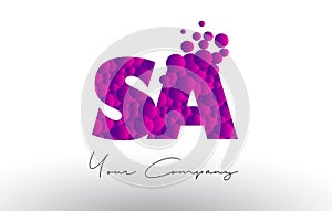 SA S A Dots Letter Logo with Purple Bubbles Texture.