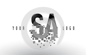 SA S A Pixel Letter Logo with Digital Shattered Black Squares