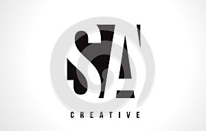 SA S A White Letter Logo Design with Black Square.