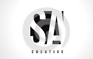 SA S A White Letter Logo Design with Black Square. photo