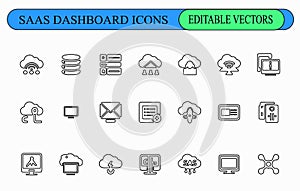Saa S Dashboard Icons Set Editable Vector Cloud Computing Server Network Data SaaS
