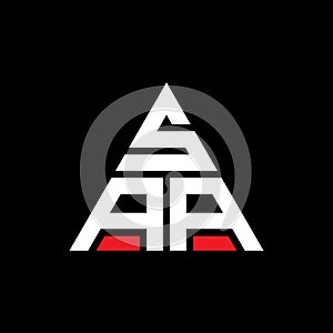 SAA triangle letter logo design with triangle shape. SAA triangle logo design monogram. SAA triangle vector logo template with red photo