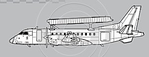 Saab 340 AEWC. Vector drawing of airborne early warning and control aircraft.