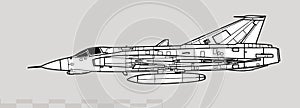 Saab J35 Draken. Vector drawing of multirole fighter.