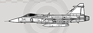 Saab JAS 39 Gripen. Vector drawing of multirole fighter.