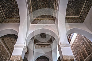 Saadian tombs with decorative tiles at marrakech medina