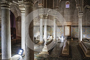 Saadian tombs with decorative tiles at marrakech medina